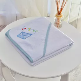 Toalha Bebê Quadrada Com Forro e Capuz Pipa Azul - TexNew Bebê