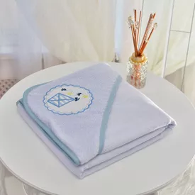 Toalha Bebê Quadrada Com Forro e Capuz Pipa Moldura Azul - TexNew Bebê