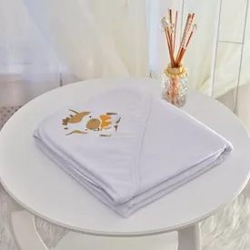 Toalha Bebê Quadrada Com Forro e Capuz Boizinho Branco - TexNew Bebê