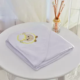 Toalha Bebê Quadrada Com Forro e Capuz Carneirinho Branco - TexNew Bebê