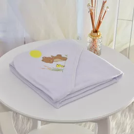Toalha Bebê Quadrada Com Forro e Capuz Ursinho e Patinho Branco - TexNew Bebê