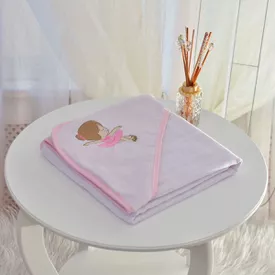 Toalha Bebê Quadrada Com Forro e Capuz Bailarina Rosa - TexNew Bebê