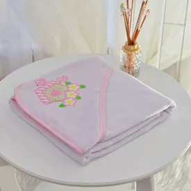 Toalha Bebê Quadrada Com Forro e Capuz Casinha de Passarinhos Rosa - TexNew Bebê