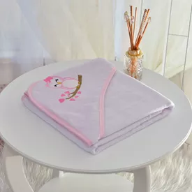 Toalha Bebê Quadrada Com Forro e Capuz Corujinha Rosa - TexNew Bebê