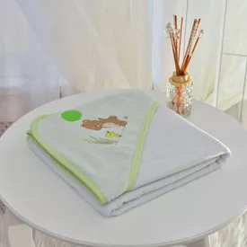 Toalha Bebê Quadrada Com Forro e Capuz Ursinho e Patinho Verde - TexNew Bebê