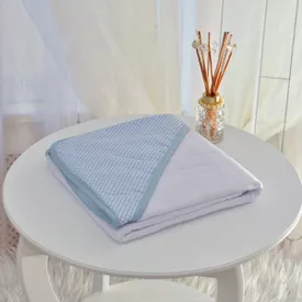 Toalha Bebê Quadrada Com Forro e Capuz Xadrez Azul - TexNew Bebê