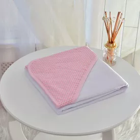Toalha Bebê Quadrada Com Forro e Capuz Xadrez Rosa - TexNew Bebê