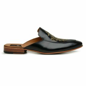 Mule Masculino Preto Brasão Sola de Couro - 58857P - MADOK
