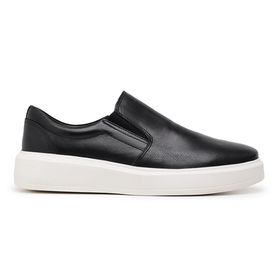 Sapato Casual Preto Slip On em Couro - 0031P - MADOK