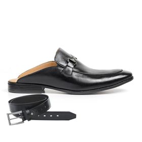 Mule Masculino Preto em Couro + Cinto de Couro - 9... - MADOK