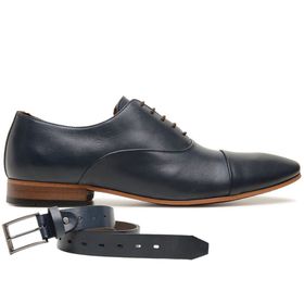 Sapato Social Couro Azul Navy + Cinto de Couro - ... - MADOK