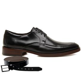 Sapato Social Preto Derby em Couro Premium + Cinto... - MADOK