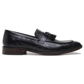 Sapato Social Preto Couro Croco Bambolim - 11706P - MADOK