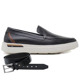 Sapato Jota Pe Casual Preto em Couro Air Sonic + C... - MADOK