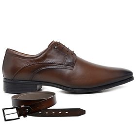 Sapato Jota Pe Marrom Couro Air Equinox + Cinto de... - MADOK