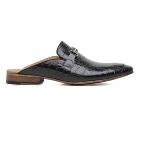 Mule Masculino Preto em Couro Croco - 0585P - MADOK