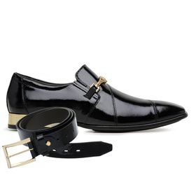 Sapato Social Jota Pe Preto Mb Gold + Cinto de Ver... - MADOK