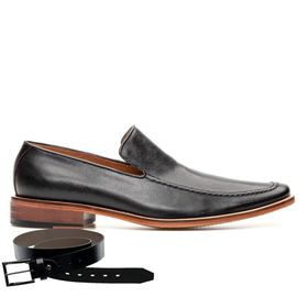 Sapato Social Preto Loafer em Couro + Cinto de Cou... - MADOK