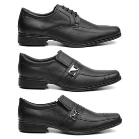 Kit 3 Pares Sapato Social Masculino Em Couro Preto... - Lorenzzo Lopez