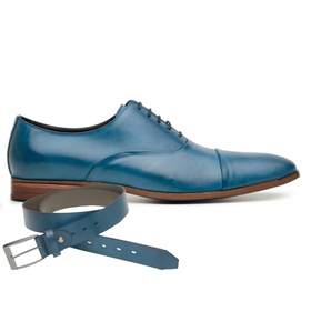 Sapato Social Couro Azul Scay + Cinto de Couro - 6... - MADOK