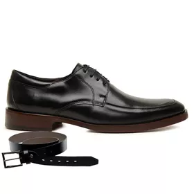 Sapato Social Preto Derby em Couro Premium + Cinto... - MADOK