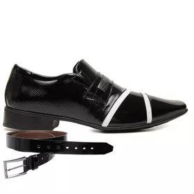 Sapato Social Jota Pe Verniz Preto/Branco Air Menp... - MADOK