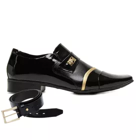 Sapato Social Jota Pe Verniz Preto/Ouro Velho Air ... - MADOK