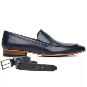 Sapato Social Marinho Navy em Couro + Cinto de Cou... - MADOK