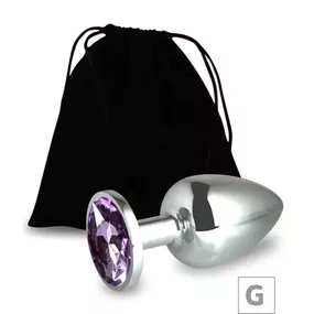 Plug de Metal G Cromado Com Strass 8cm SI (5847) - Pedra Lil... - Atacado Star Sex Shop, Lingerie e Produtos Eróticos