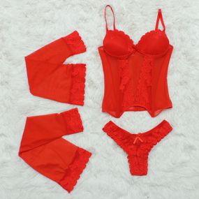 *Espartilho Com Meia Califórnia (CF100) - Vermelho - Sex Shop Atacado Star: Produtos Eróticos e lingerie