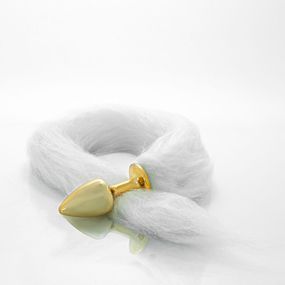 Plug de Meta Dourado Com Cauda Hard (HA116D) - Branco - Sex Shop Atacado Star: Produtos Eróticos e lingerie