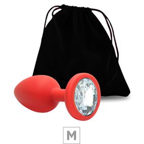 *Plug De Silicone M Vermelho (SX274) - Pedra Transparente - Atacado Star Sex Shop, Lingerie e Produtos Eróticos