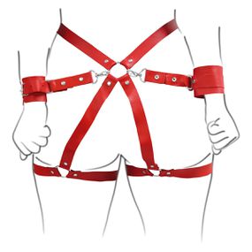 Cinta Liga Em X Com Algema Harness 50 Tons (T012) - Vermelho - Sex Shop Atacado Star: Produtos Eróticos e lingerie