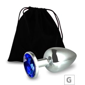 Plug de Metal G Cromado Com Strass 8cm SI (5847) - Pedra Azu - Linda Sex Produtos Eróticos BH, Lingerie sensuais, sex shop.
