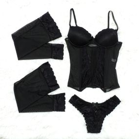 *Espartilho Com Meia Califórnia (CF100). - Preto - Linda Sex Produtos Eróticos BH, Lingerie sensuais, sex shop.