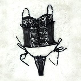 *Corselet Sedução (DM257) - Preto c/ Branco - Linda Sex Produtos Eróticos BH, Lingerie sensuais, sex shop.
