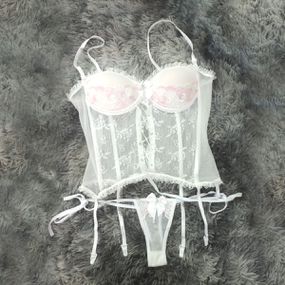 *Espartilho Mary (DM259) - Branco com Rosa - Linda Sex Produtos Eróticos BH, Lingerie sensuais, sex shop.