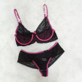 Conjunto Liz (DR4513). - Preto c/ Roxo - Linda Sex Produtos Eróticos BH, Lingerie sensuais, sex shop.