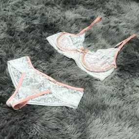 Conjunto Liz (DR4513) - Branco c/ Rosa - Linda Sex Produtos Eróticos BH, Lingerie sensuais, sex shop.