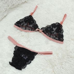 Conjunto Luma (DR4523). - Preto C/ Rosa - Linda Sex Produtos Eróticos BH, Lingerie sensuais, sex shop.