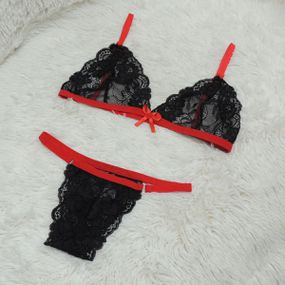 Conjunto Luma (DR4523). - Preto c/ Vermelho - Linda Sex Produtos Eróticos BH, Lingerie sensuais, sex shop.