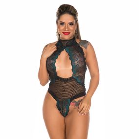 *Body Luxúria (PS8314) - Verde com Preto - Linda Sex Produtos Eróticos BH, Lingerie sensuais, sex shop.