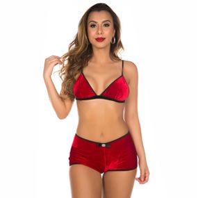 *Conjunto Liz Veludo (PS8341) - Vermelho - Linda Sex Produtos Eróticos BH, Lingerie sensuais, sex shop.