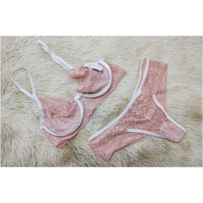 Conjunto Liz (DR4513). - Rosa c/ Branco - Linda Sex Produtos Eróticos BH, Lingerie sensuais, sex shop.