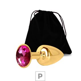 Plug de Metal P Dourado Com Strass SI (7052) - Pedra Pink - lojasacaso.com.br Lingerie Sensual e Sex Shop