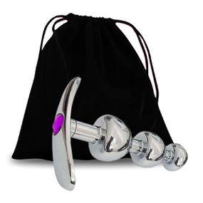 Plug De Metal Com Base Removível SI (7450) - Pedra Roxa - lojasacaso.com.br Lingerie Sensual e Sex Shop