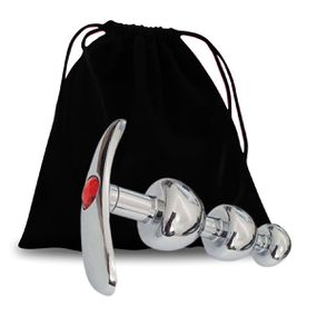 Plug De Metal Com Base Removível SI (7450) - Pedra Vermelha - lojasacaso.com.br Lingerie Sensual e Sex Shop