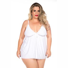 *Camisola Dantele Fechada Plus Size (PS2059) - Branco - lojasacaso.com.br