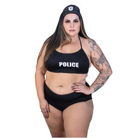 Fantasia Mini Policial Sexy Plus Size (PS2124) - Preto - lojasacaso.com.br