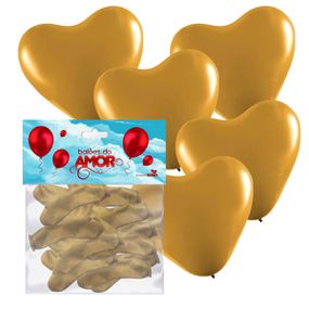 Balões do Amor Formato Coração 10un (ST836) - Dourado - lojasacaso.com.br